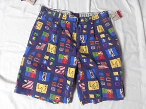 Pivot Golfshorts 32 Vintage mit Etikett Golfen Around Bilder Flaggen blau rot A15 - Bild 1 von 3