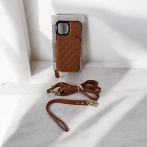 Bocasal Crossbody Wallet Case for iPhone 15 Leather Zipper 6.1” Brown - Imagen 1 de 11