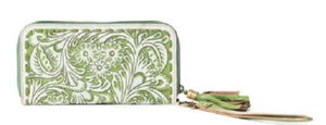 Bolso Myra #11895 Cuero Tocado a Mano ~ Cartera Verde Primavera 8"x4" ~ Ranuras ~ Cremallera Interior - Imagen 1 de 4