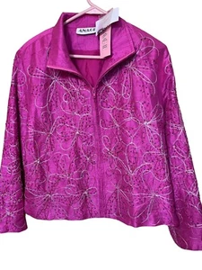 Anage Silk Jacket Embroidered Hot Pink Size XL New With Tags - Picture 1 of 5
