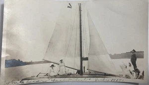 Yacht Club Soldiers, Sailors, Beautiful Woman On Sailboat Snapshot Summer G100 - Picture 1 of 5