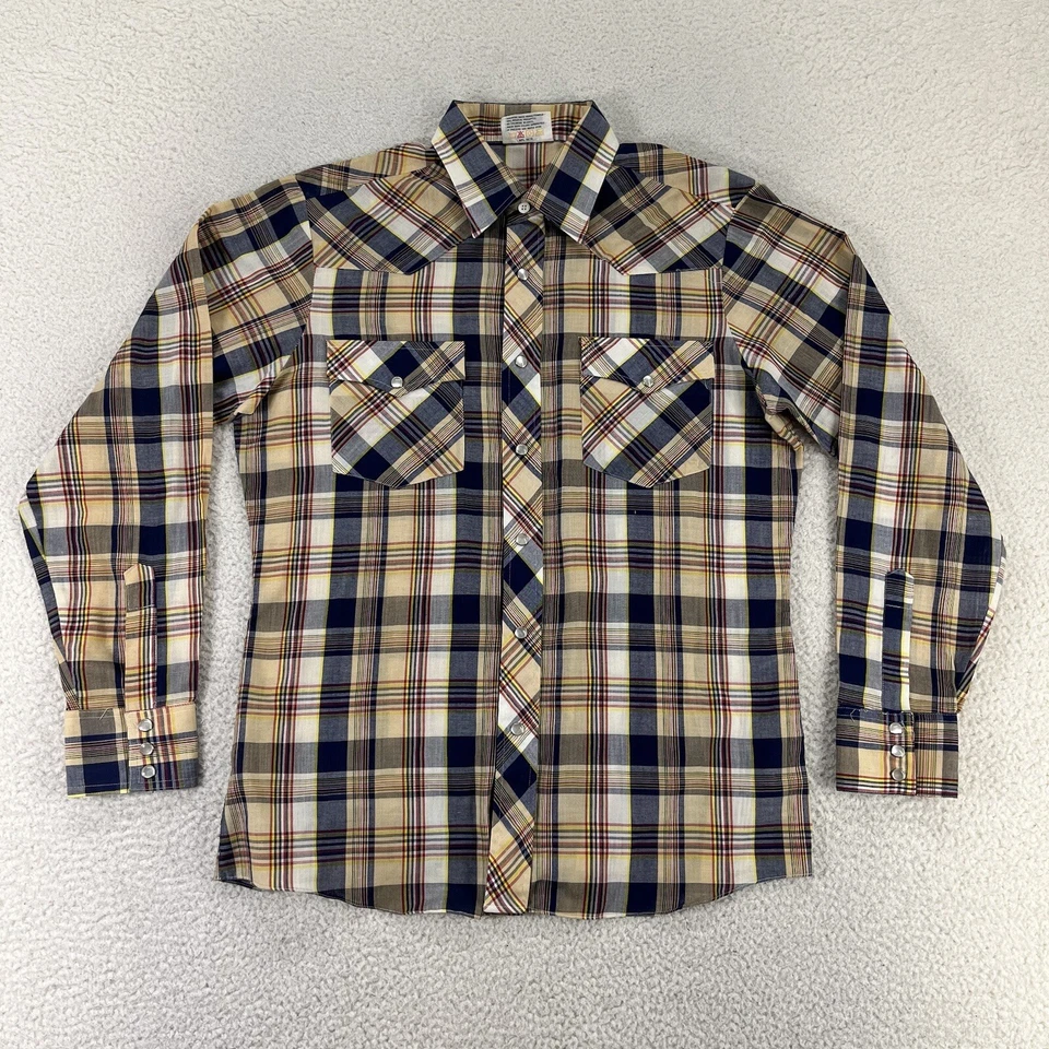 VINTAGE Saturdays In California Shirt Mens Large Yellow Plaid Pearl Snap Western - Image 1 of 4