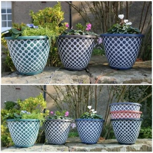 GROSSE PFLANZTÖPFE PFLANZGEFÄSSE GARTEN TERRASSE BLUME KRÄUTER DEKORATION TOPF GLOCKE QUILT - Bild 1 von 11