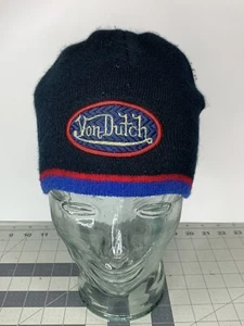 VTG VON DUTCH black Blue Knit Beanie Embroidered Logo (B1) - Picture 1 of 8