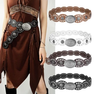 Ladies Disc Belt Milano Leather Metal Buckle Exaggerated Round Hollow Metal @ - Picture 1 of 16