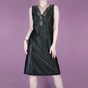 VINTAGE Lace 70s 80s Embroidered Black Retro Womens Sexy Slip Dress Small 10 12 - Picture 1 of 11