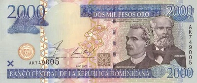 Dominican Republic  2000 pesos oro  2002  UNC   Pick 174 - Photo 1/2