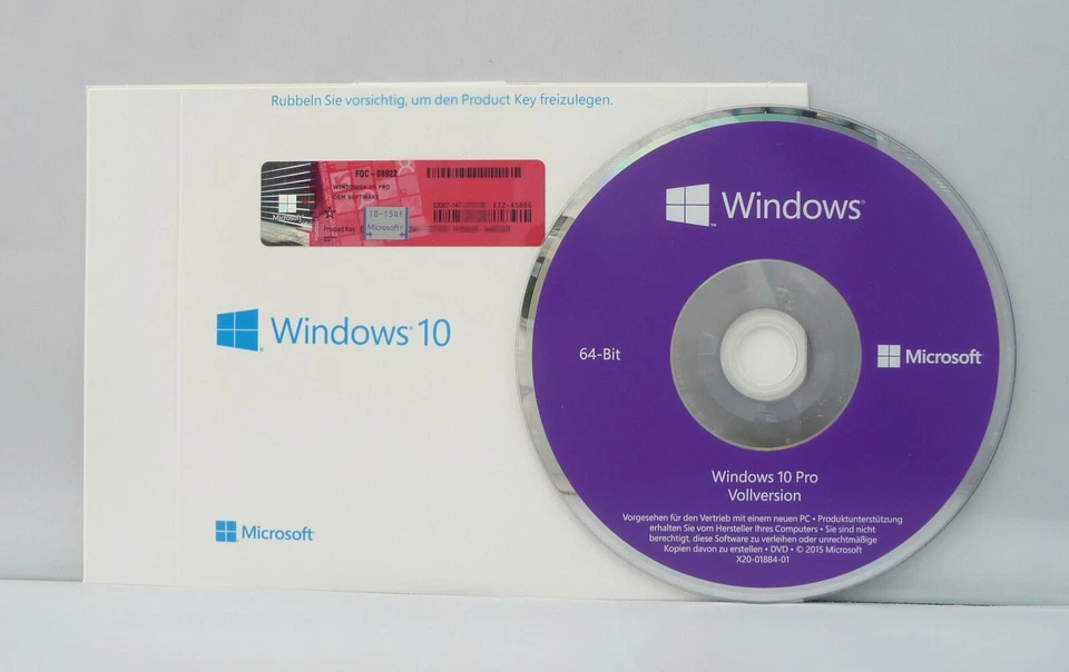 Microsoft Windows 10 Professional - 64Bit - mit DVD - SB/OEM - Deutsch - Pro - - Bild 1 von 2