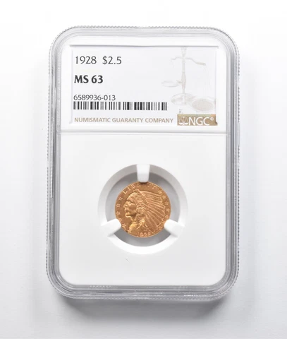 MS63 1928 $2.50 Indian Head Gold Quarter Eagle NGC *0474 Cover