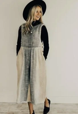 Mono Grande Free People Moab Neutro Profundo V Espalda Hasta el Tobillo Rayas Azules Foto 1 de 4