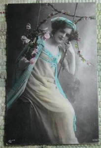 Vintage Post Card Posted 1906 G.L. Co 1239'6 Lady Flowers Swing Green BAYERN 5 P - Picture 1 of 4