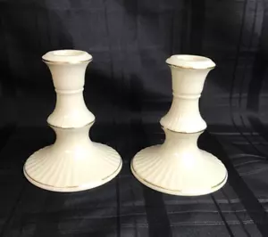 Lenox Illuminations Versailles Candlesticks Pair 4" Ivory Gold Trim USA NEW - Picture 1 of 13