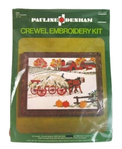PAULINE DENHAM Crewel Embroidery Kit 6056 HAY WAGON 12x9 Vintage 1974 NEW - Picture 1 of 6