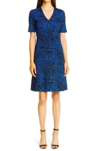 NWT $1395 St. John Collection Blue Black Jacquard Dress size 4 - Picture 1 of 9