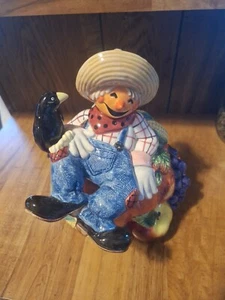 Vintage Fitz and Floyd Pumpkin Scarecrow Cookie Jar 1996 Mint Condition RARE - Picture 1 of 12