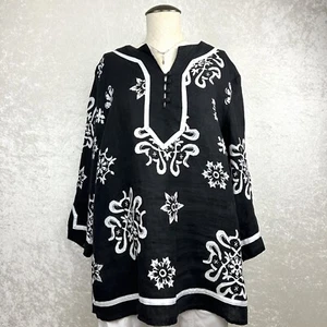 Marisa Christina Women's Vintage Linen Tunic Blouse - 1X Floral - Picture 1 of 13