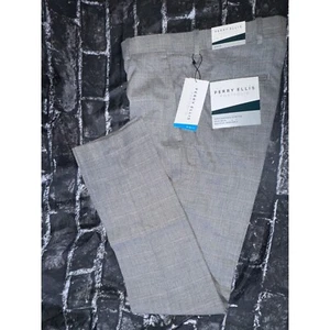 Perry Ellis Men's Slim Fit Stretch Non Iron Dress Pants, Grey Plaid, 30x32, NWT - Picture 1 of 4