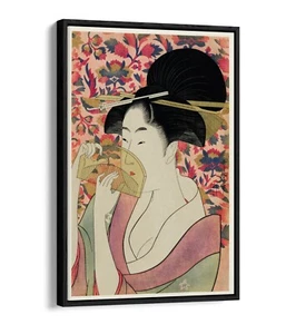 UTAMARO KITAGAWA, "PEINE" JAPONÉS - LIENZO ENMARCADO EFECTO FLOTADOR IMPRESIÓN DE ARTE DE PARED - Imagen 1 de 12