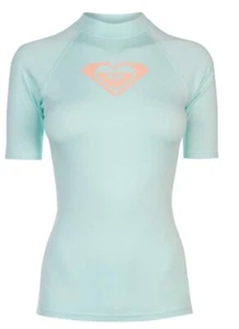 Roxy Women Pool Day Short Sleeve Shirt Rash Vest Swim Sunshirt Turquoise - Picture 1 of 2