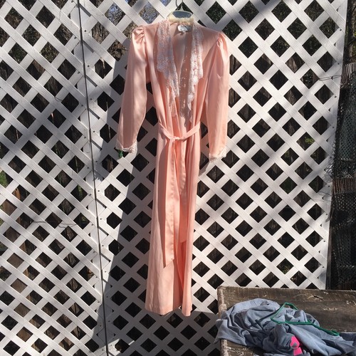 Vintage Christian Dior Lounge Wear rosa floreale abito raso Petite