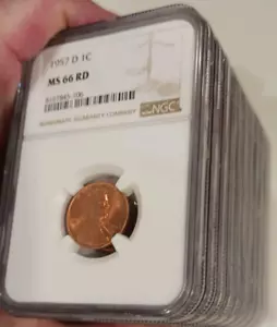 1957-D RD NGC MS66 BU Lincoln CENT Nice Blazing Red BLOWOUT - GROUP #4 - Picture 1 of 20