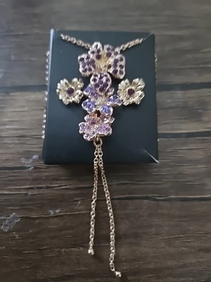 Avon фиолетовый полевой цветок ожерелье и серьги комплект подпись коллекции - Изображение 1 из 4