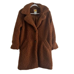 C&C California Brown Faux Fur Jacket Coat size Medium Teddy Bear Fabric - Picture 1 of 5