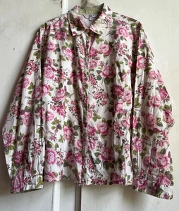 ✩Pretty *EAST* Pink Rose Floral Hand Block Cotton Print Long Sleeve Shirt 18✩ - Picture 1 of 6