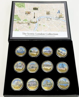 The Iconic London Collection 12x vergoldete Münzen historische Stätten in Box - Bild 1 von 4