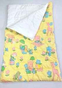 Vintage gelb Gingham Baby Decke Reißverschluss Schlafsack Spielzeug Bären Giraffe - Bild 1 von 14