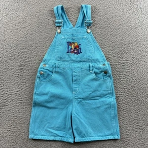 Vintage Winnie the Pooh Shortalls Girls 12 Blue Disney 90s Denim Overalls Romper - Picture 1 of 10