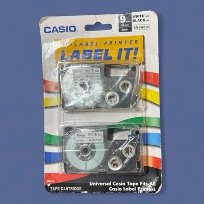 Casio EZ Label Printer Label It!  9MM 3/8” White Tape Black Ink 2 Pack NIB - Image 1 of 2
