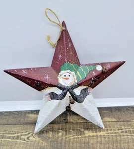 Árbol de Navidad Metal Muñeco de Nieve Estrella Adorno 5.5" Campanas Rústico Granero Decoración de Campo - Imagen 1 de 6