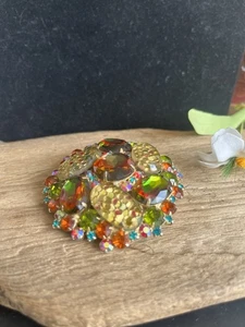 Juliana D&E Brooch Ref 5050 Oversized Confetti & Watermelon Rhinestone RARE - Picture 1 of 7