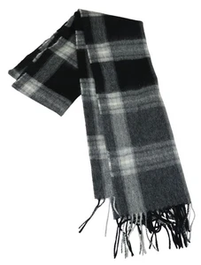 Club Room 100% Cashmere Plaid Luxury Fringe Scarf 68" x 12" NWT Black/Grey - Picture 1 of 4