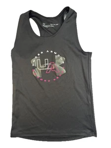 Under Armour Girls Black & Pink Logo Loose Fit Active Sports Tank Top Size XS - Picture 1 of 4