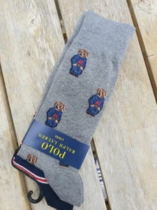 2 PAIRS : Genuine POLO RALPH LAUREN BEAR Grey / Navy Mens SOCKS ADULT RL13 - Picture 1 of 9