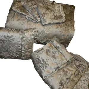 Croscill King COMFORTER Set (9pc) 4 Shams 4 Curtians 1 Throw Foral Gold Rope  - Picture 1 of 24