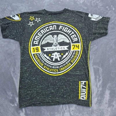 Camiseta American Fighter Mma Para Hombre Talla M Verde Gris Amarillo Logo Delantero Trasero Foto 1 de 4