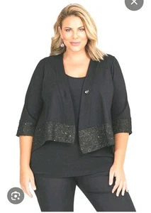 NEW TAKING SHAPE 22 XL Layering crop black Boucle sequin high low coat jacket - Picture 1 of 17