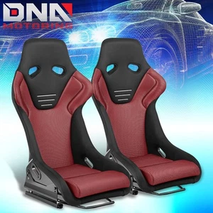 Pair Fiberglass Frame Fixed Bucket Racing Seats w/ Bottom Brackets Black/Red - Picture 1 of 6