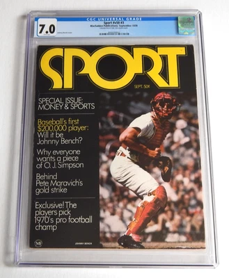 Johnny Bench CGC 7.0 September 1970 Sport Magazine Newsstand Rookie 1 Higher - Image 1 of 2