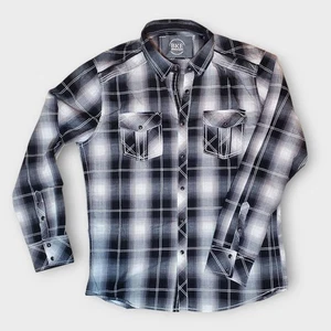 BKE Plaid Western Shirt Mens Large Long Sleeve Pearl Snap Standard Fit Blk & Wht - Picture 1 of 8