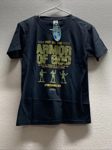 Put On The Armor Of God BLACK T Shirt Kerusso CHILD MEDIUM Army Men Design NEW - Picture 1 of 3