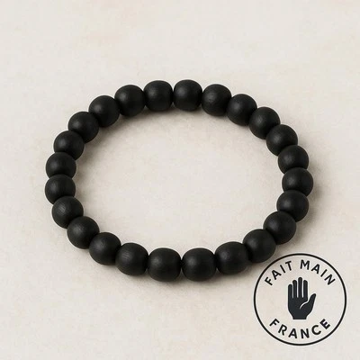 Bracelet Homme Perles Bois Noires Élastique – Minimaliste, Cadeau  - Photo 1/3