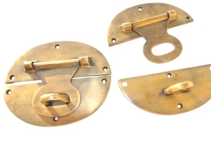 2 large heavy HASP & STAPLE 5" wide OVAL catch latch box door solid brass - Picture 1 of 10