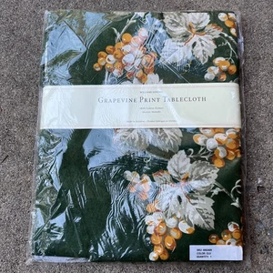 WILLIAMS SONOMA GRAPEVINE PRINT TABLECLOTH 70 ROUND 100% COTTON OLIVE GREEN NWT - Picture 1 of 11