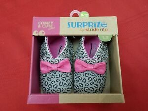 Baby Girl Shoes 6-12 Mo. NEW Surprize by Stride Rite Gray Black Pink Bow Frige