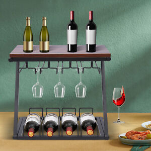 Countertop Wine Rack Freestanding Bottles Storage Holder+Glass Holder Table Top