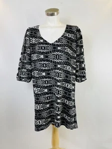 BeBop Dress Womens Aztec 3/4 Split Sleeve Black White Lined Tunic Large - Picture 1 of 11